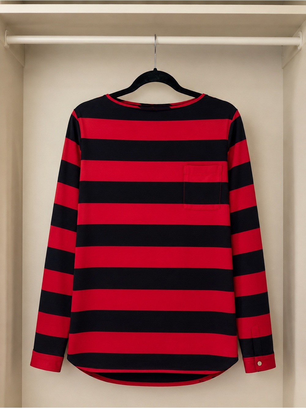 Gap Designed & Crafted Red Black Striped Blouse XL Long Sleeve Top